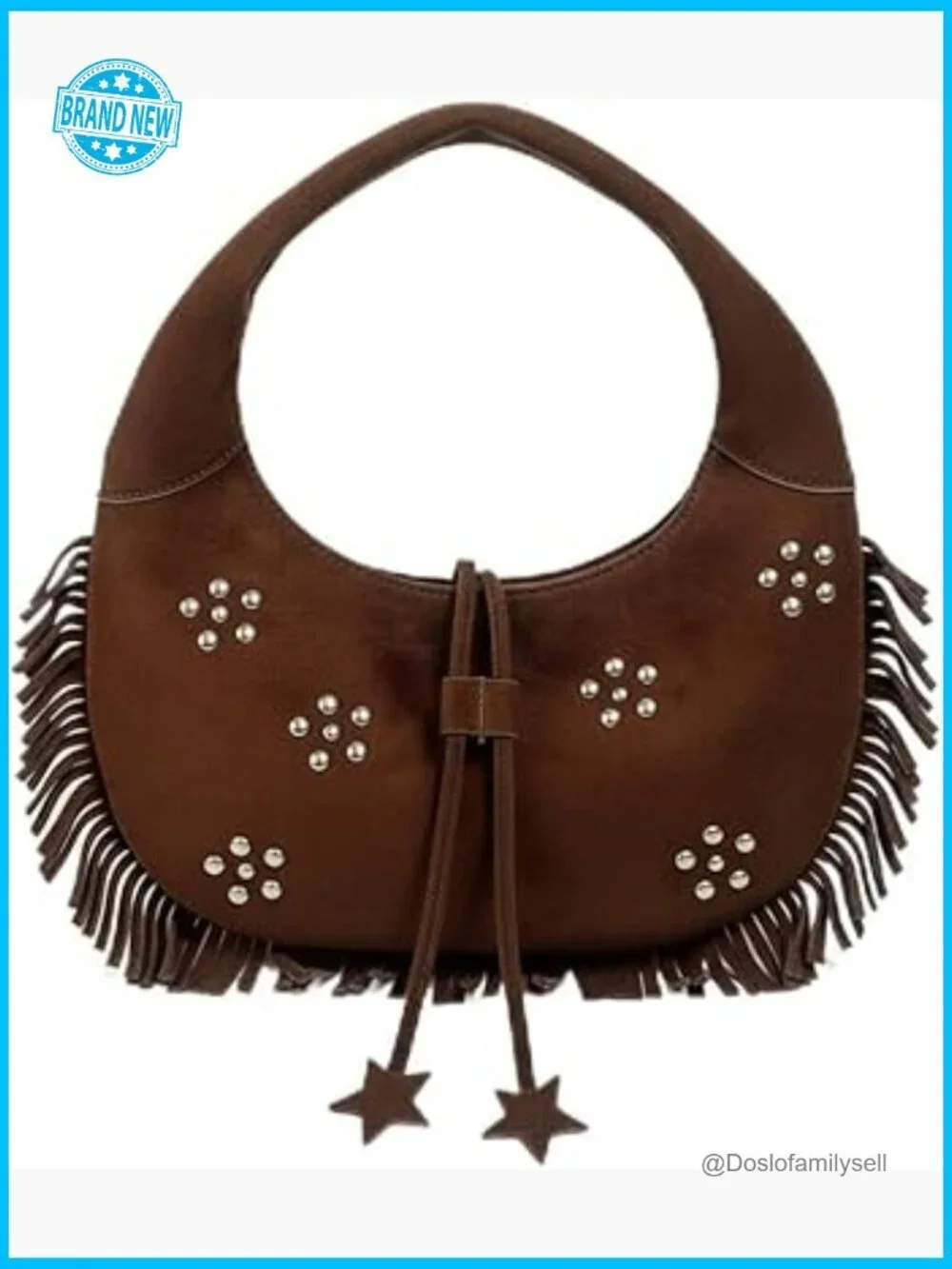 Faux Leather Hobo Bag Studded Bohemian Shoulder Purse Fringe Detail
